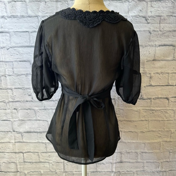Apt 9 Bohemian Sheer Black Empire Tie Waist Blouse/Top with Crochet Detail Small - Picture 6 of 13